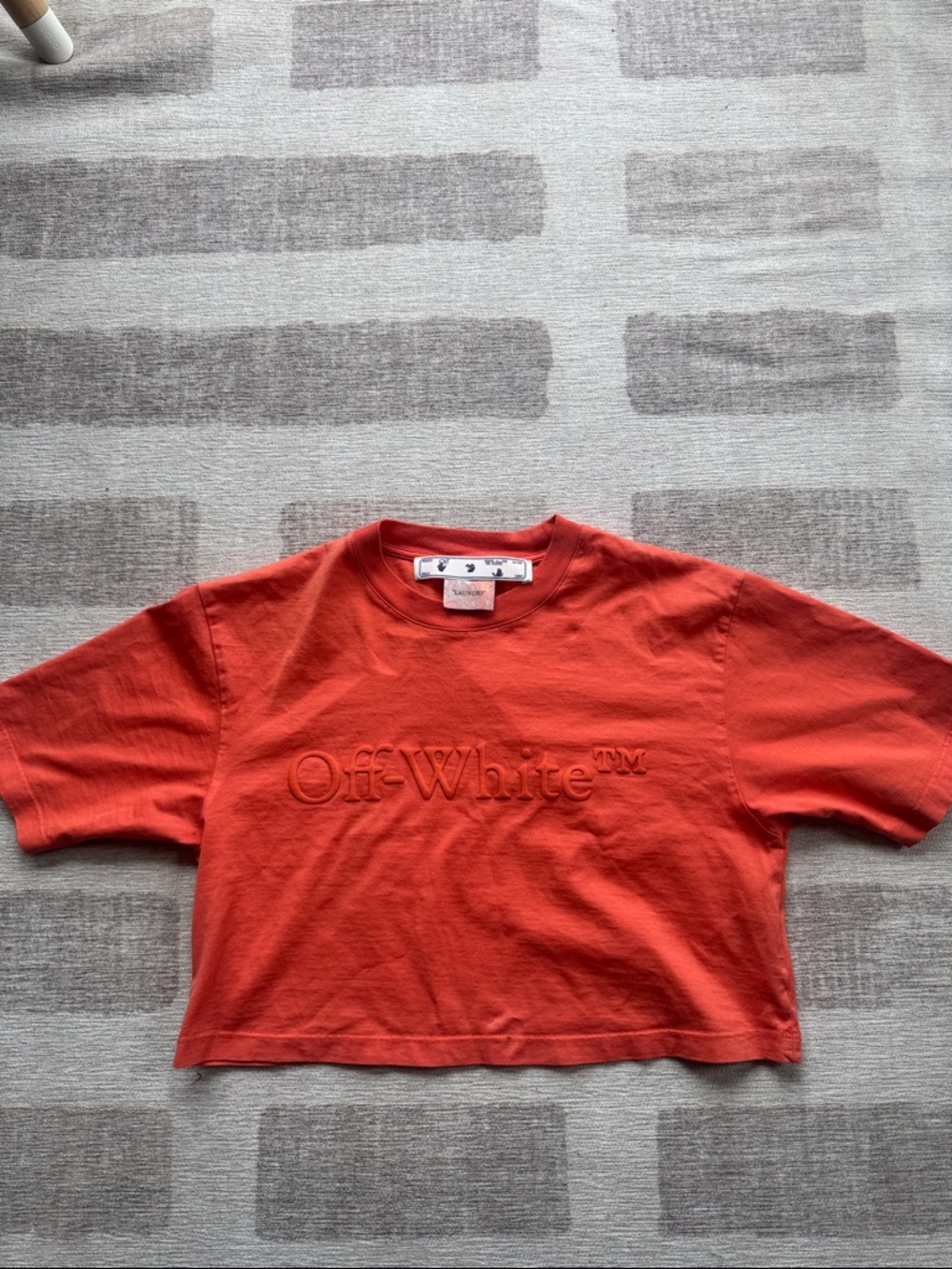 Off-White Cropped Embossed Logo Tee — Orange